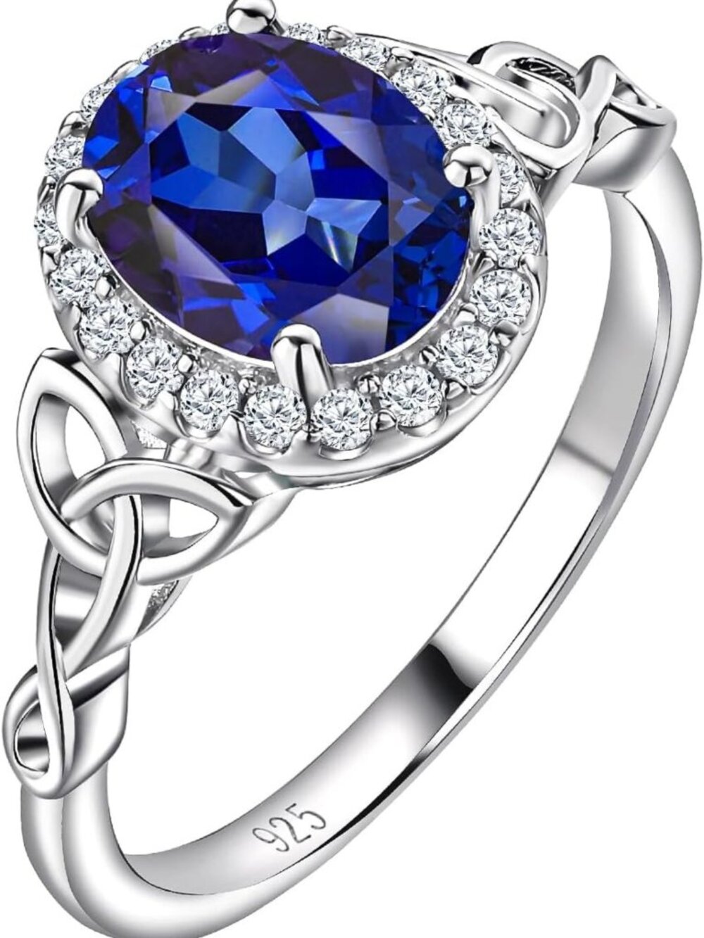 Celtic Birthstone Rings for Women - 925 Sterling Silver Moissanite Halo